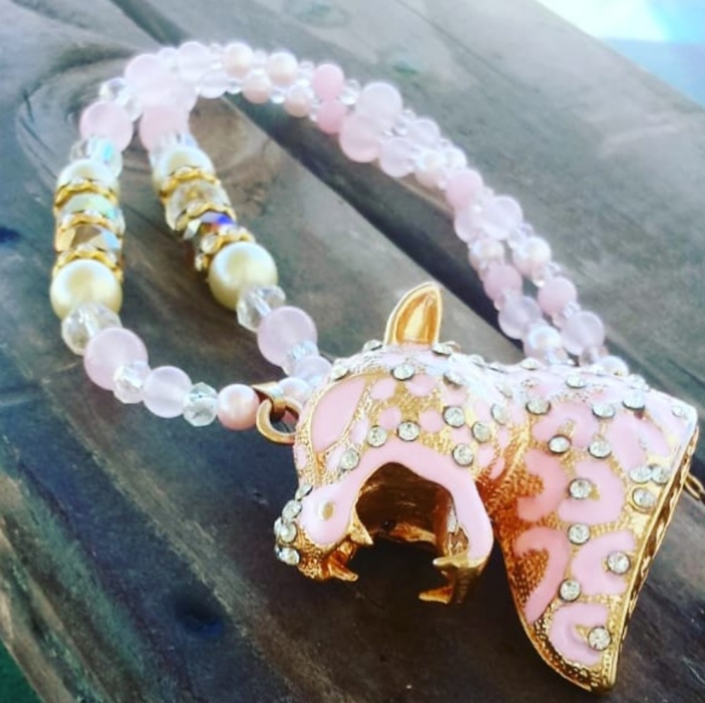 Pink cheetah necklace natural rose quartz necklace